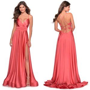 La Femme 28571 Strapless Coral Evening Dress